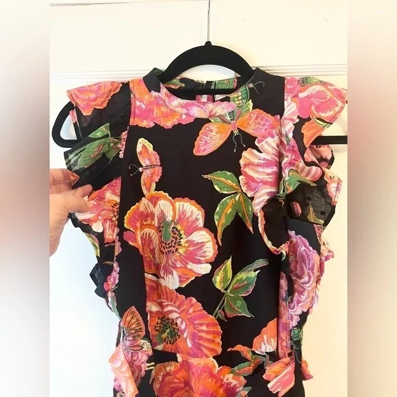 Banjanan Audrey Mini Dress, Eliza's Rose Garden Black Butterflies Floral - Picture 7 of 10